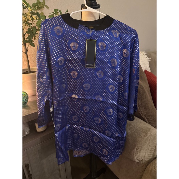 Ceta Dolce Other - Ceta Dolce Mens 2XL Silk Blend Blue Gold Medusa Polka Dot Metallic Shirt‎ NWT